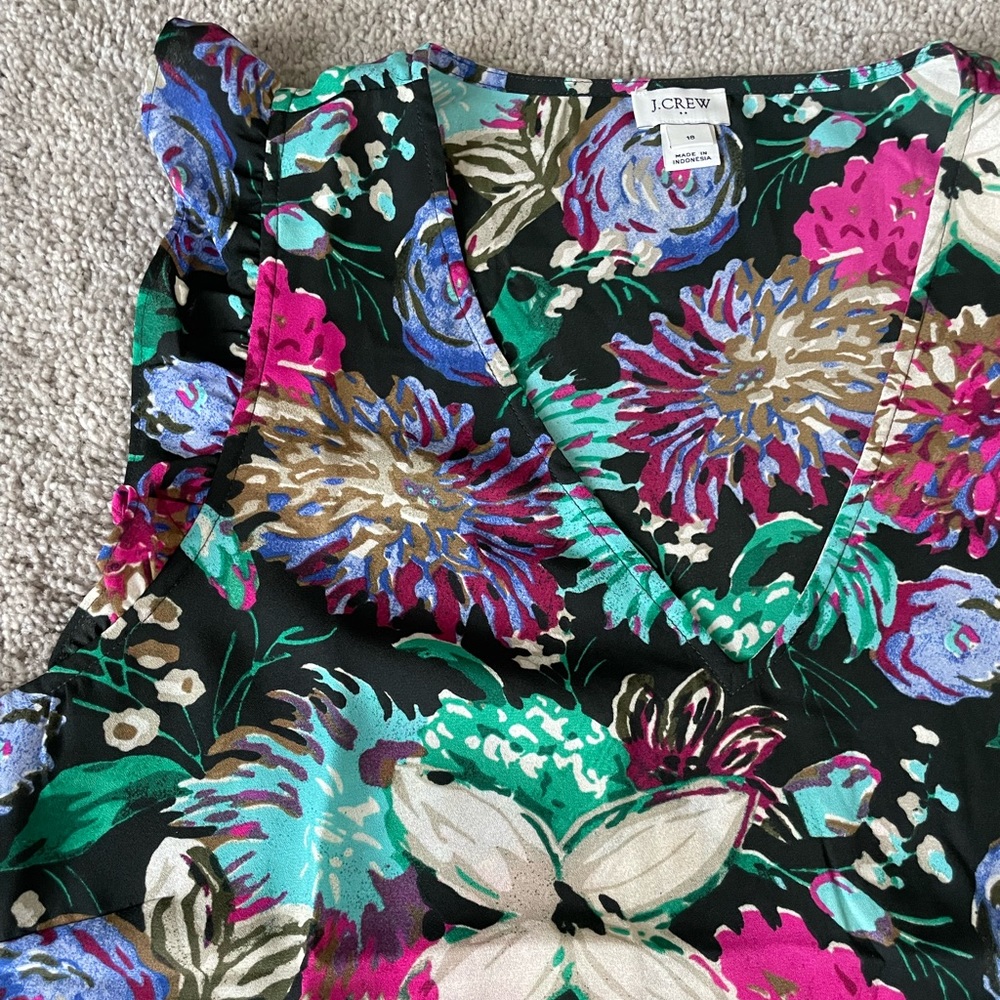 J.Crew Floral Tank Top with Ruffle Sleeve. Never Worn!